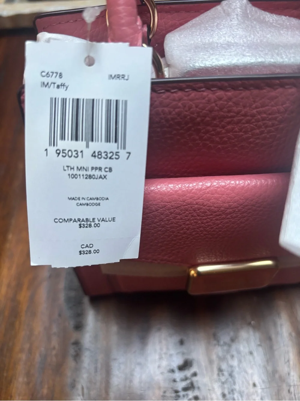 Coach Pink Pebbled Leather Mini Satchel with Gold-Tone Plaque